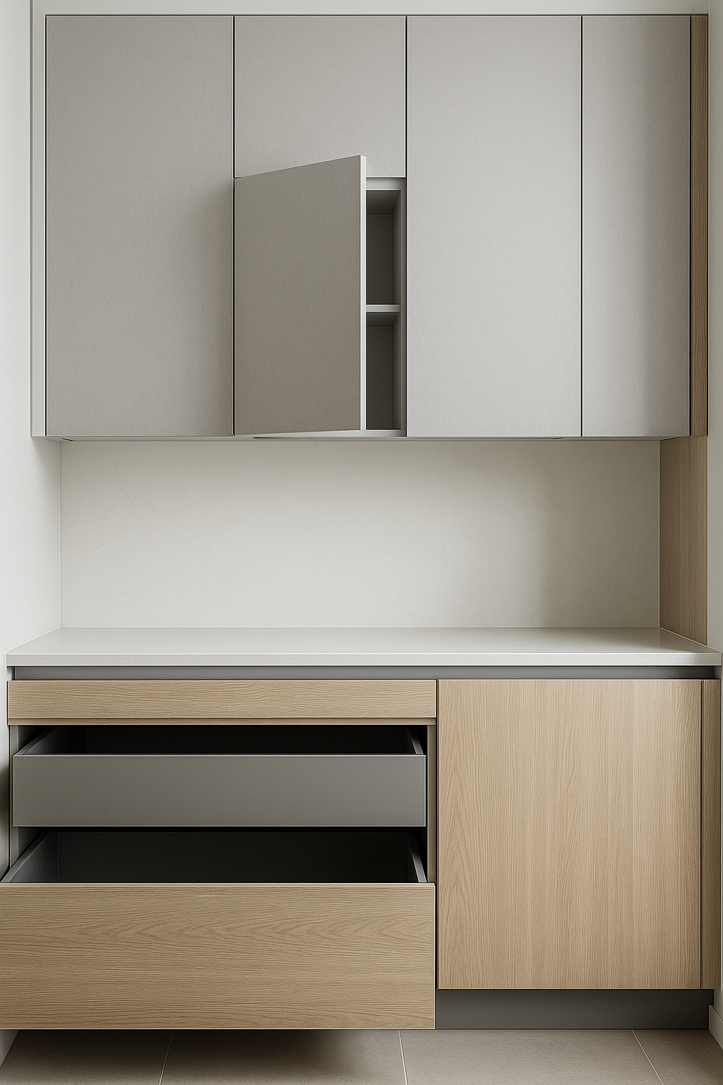 کابینت درب تاچ‌دار و ریلی